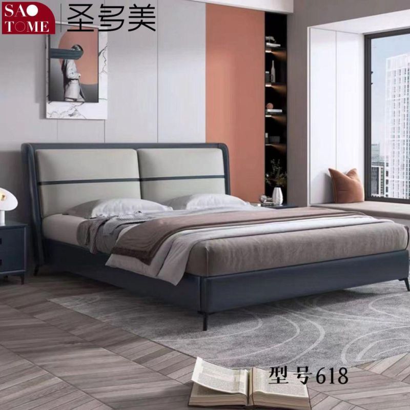 Modern Hotel Bedroom Furniture Light Grey Leather Double Bed