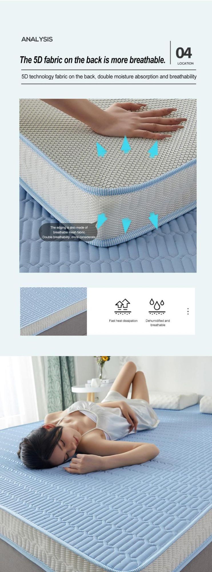 Dorm Bed Mattress Thick 10cm Easy to Carry Skin Friendly Latex Layer Twin
