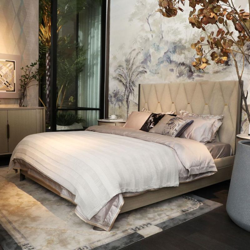 High End Home Furniture Modern Luxury Design Genuine Leather with Wooden Frame Bed