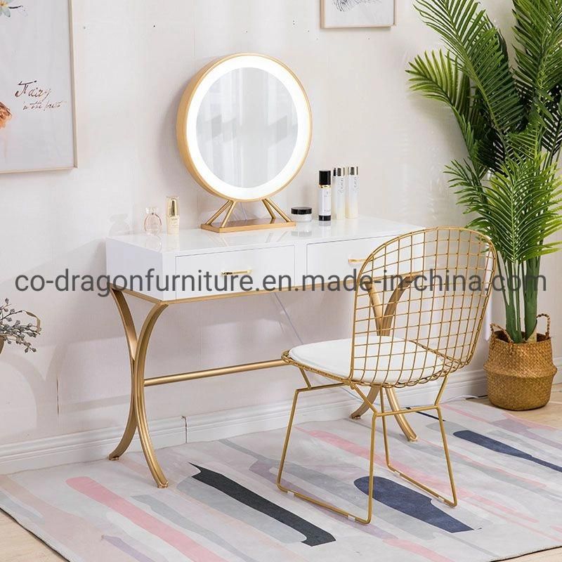 Modern Bedroom Furniture Gold Steel Wooden Dressing Table with Mirror