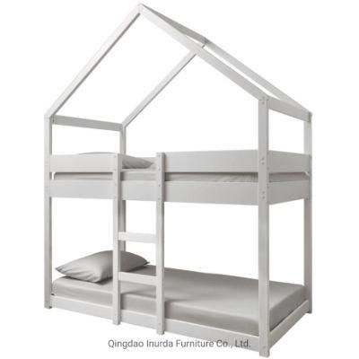 Wooden Furniture Children Wooden White Bunk Bed House Cabin Bed OEM