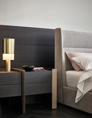 Chloe, Wooden Night Stands, MDF with Saddle Leather Storage Units, Latest Italian Design Bedroom Set in Home and Hotel Furniture Custom-Made