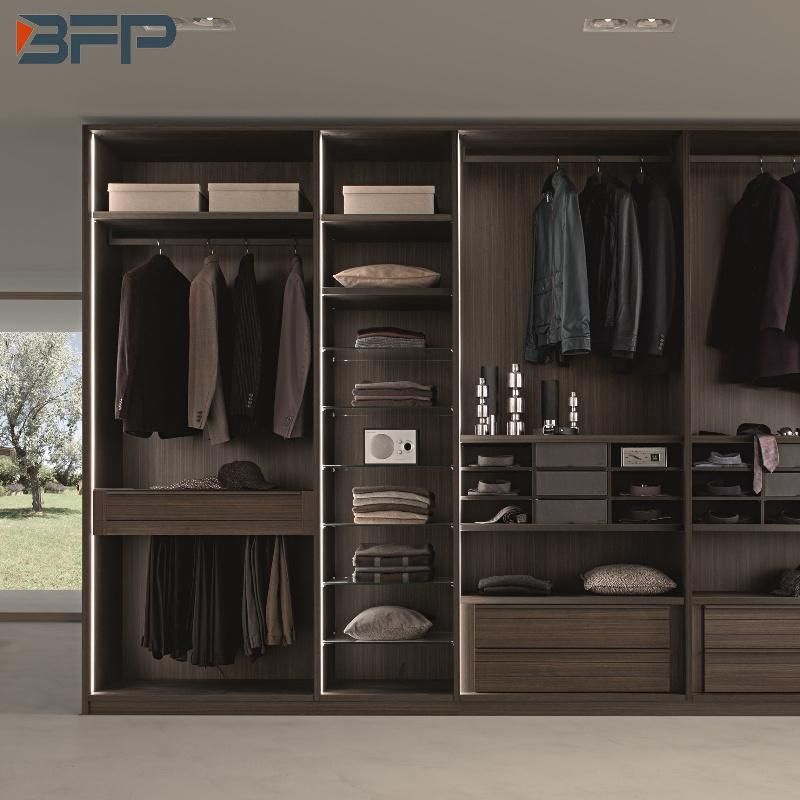 Modern Design No Door Wood Veneer Wardrobe