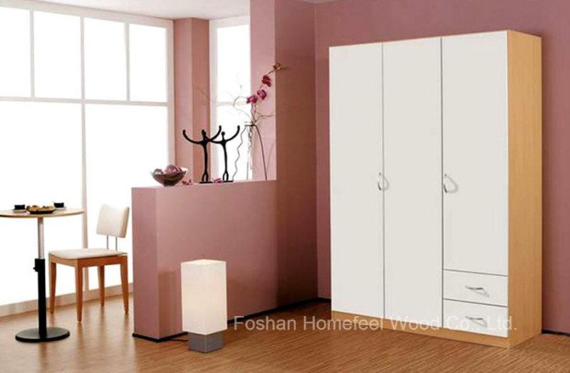 Simple Flat Melamine Swing Wardrobe in White Color (HF-WB027)