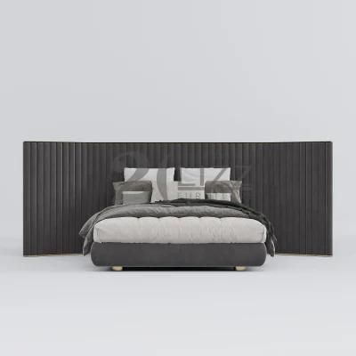 European high End Home Furniture Modern Lluxury Velvet Fabric Wood Frame King Size Bed with Headboard