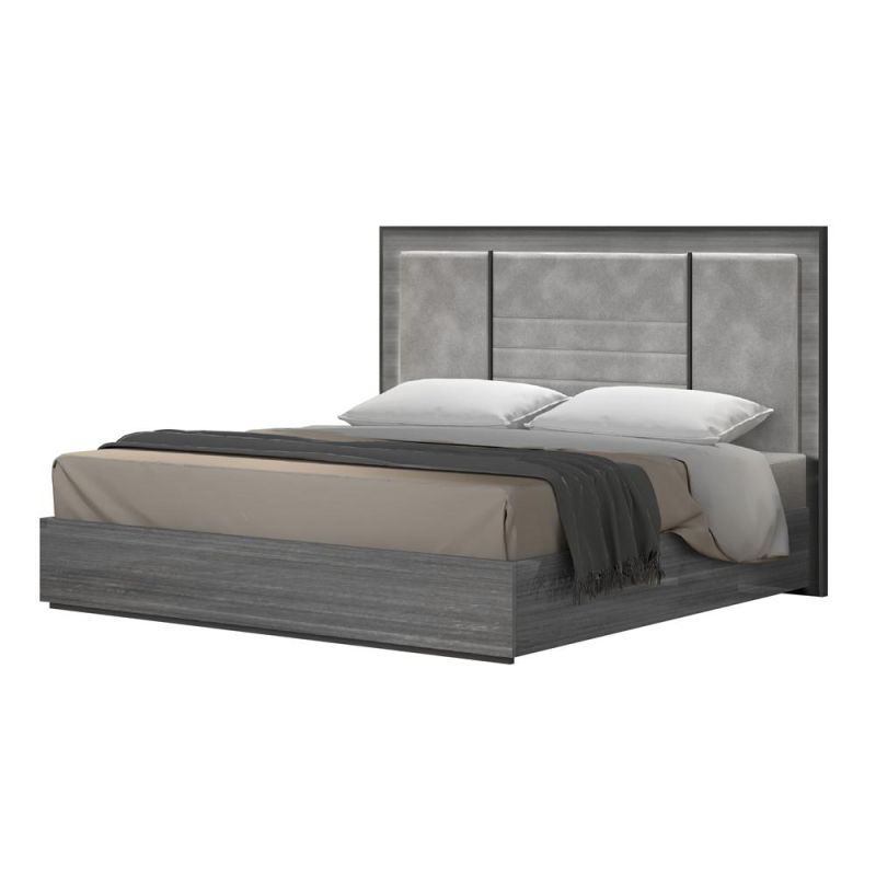 Nova Black Glossy Finish Big Bed with Two Line Metal Bars Headboard and LED Lights
