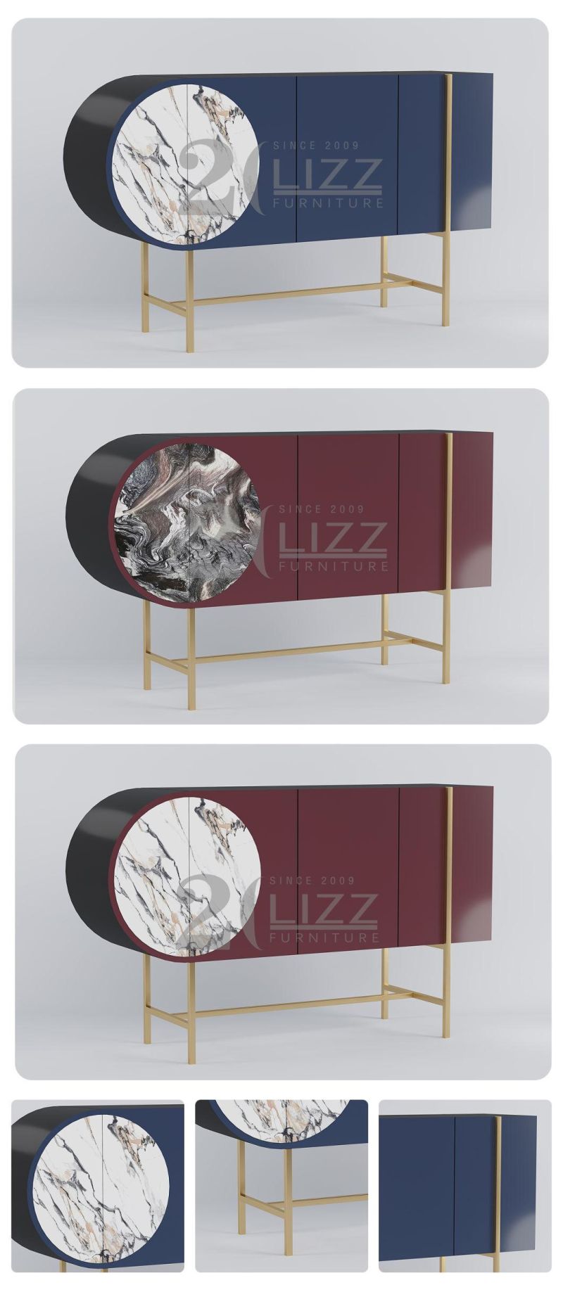 Unique Antique Design Home Furniture Modern Luxury Cabinet with Golden Stainless Feet