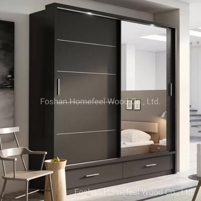 China Wholesale Wooden Sliding Mirror Doors Wardrobe Storage Cabinet Closet with LED (HF-WB14)