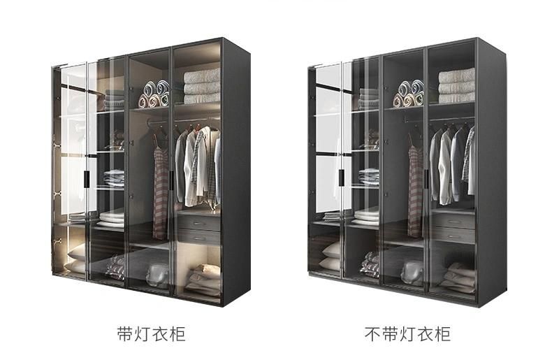 PA Luxurious Man Dressing Apartment Room Pivot Hinged Glass Door Display Wardrobe with Lights