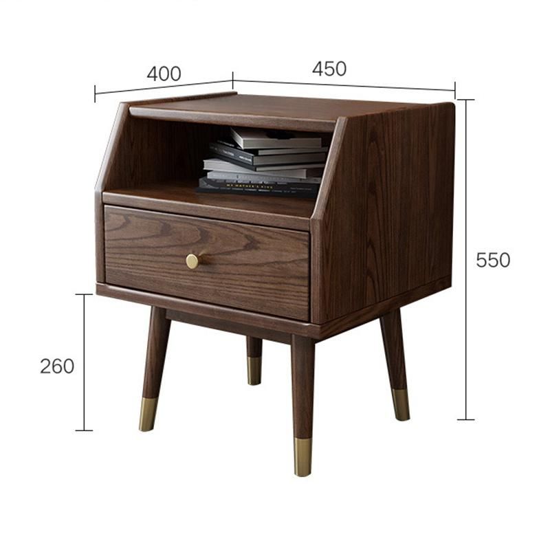 All Solid Wood Nordic Light Luxury Ash Wood Simple Bedside Table Walnut Storage Cabinet Side Cabinet Wood Wax Oil Furniture 0029
