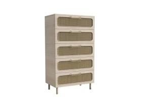Chest of 5 Drawers Ash Veneer Oak with Natural Woven Rattan Wood Wax Oil Paint