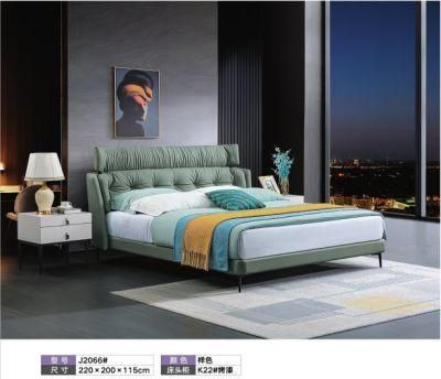 Simple Modern Wooden Home Hotel Bedroom Furniture Bedroom Set Wall Sofa Double Bed Leather King Bed (UL-BEJ2066)