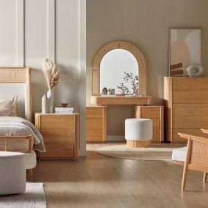 Bedroom Furniture Sets Chest of 5 Drawers - Oak/Brass with Woven Rattan Environmental Protection Paint