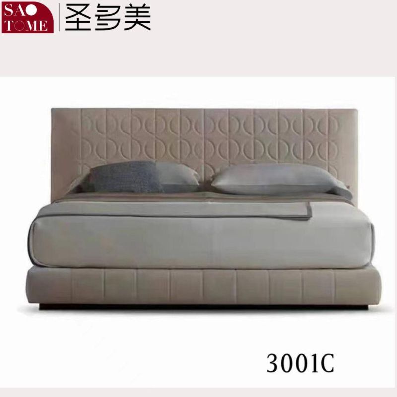 Modern Hotel Bedroom Furniture Beige Tech Fabric Double Bed 1.5m 1.8m