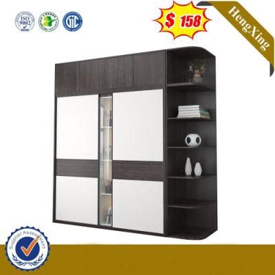 Modern Modular Home Bedroom Sliding MDF Glass Door Wardrobe with Top Cabinet