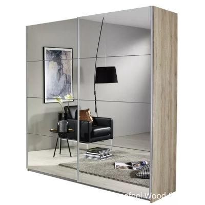 Knocked-Down Modern Design Wooden Bedroom Mirror Sliding Door Wardrobe Clothes Storage Cabinet (HF-WB10)