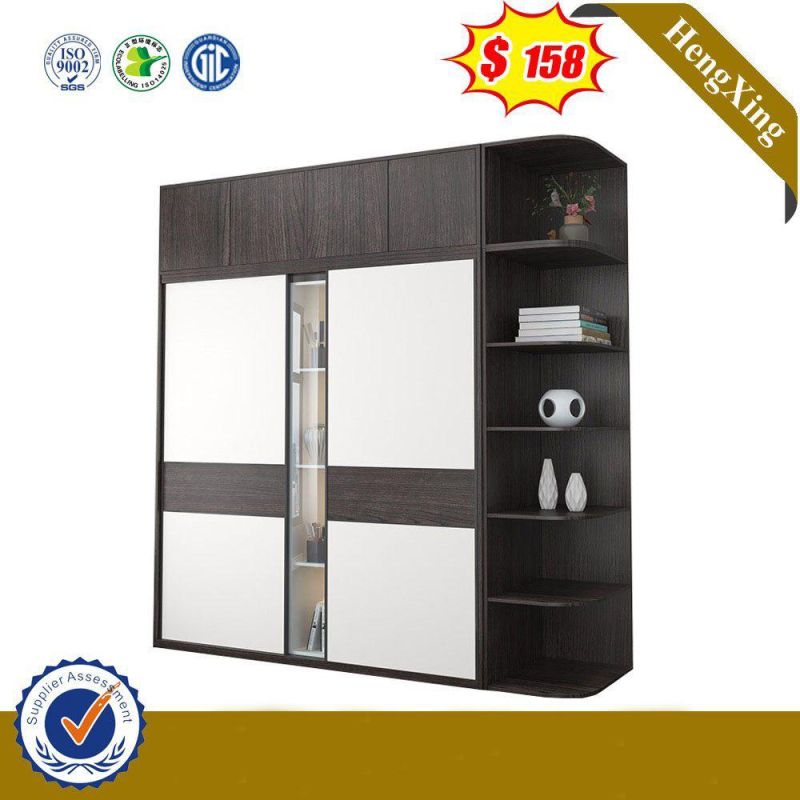 Modern Modular Home Bedroom Sliding MDF Glass Door Wardrobe with Top Cabinet