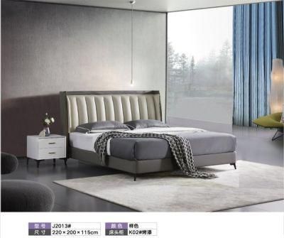 Chinese Style Modern Wooden Home Hotel Bedroom Furniture Bedroom Set Wall Sofa Double Bed Leather King Bed (UL-BEJ2013)
