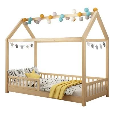 High Quality Customized Solid Wood Kids House Bed with Sturdy Guardrail