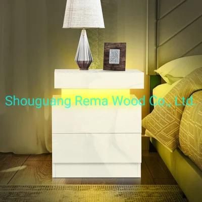 Most Popular Bedside Table Nightstand Side Table with Colorful LED Light for Living Room