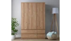 Size 185cm*119cm*59cm Oak Color Large Storage 4 Drawer 3 Door Wardrobe Bedroom Furniture