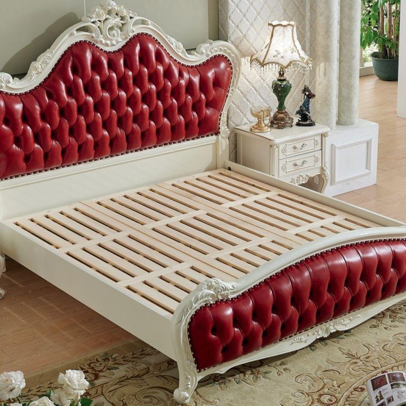 Wood Carved Bedroom Bed with Bed Bench for Home Furniture