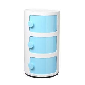 Bedroom Modern Creative Sliding Door Sofa Side Stackable Cylindrical Plastic Nightstand with 3 Drawers