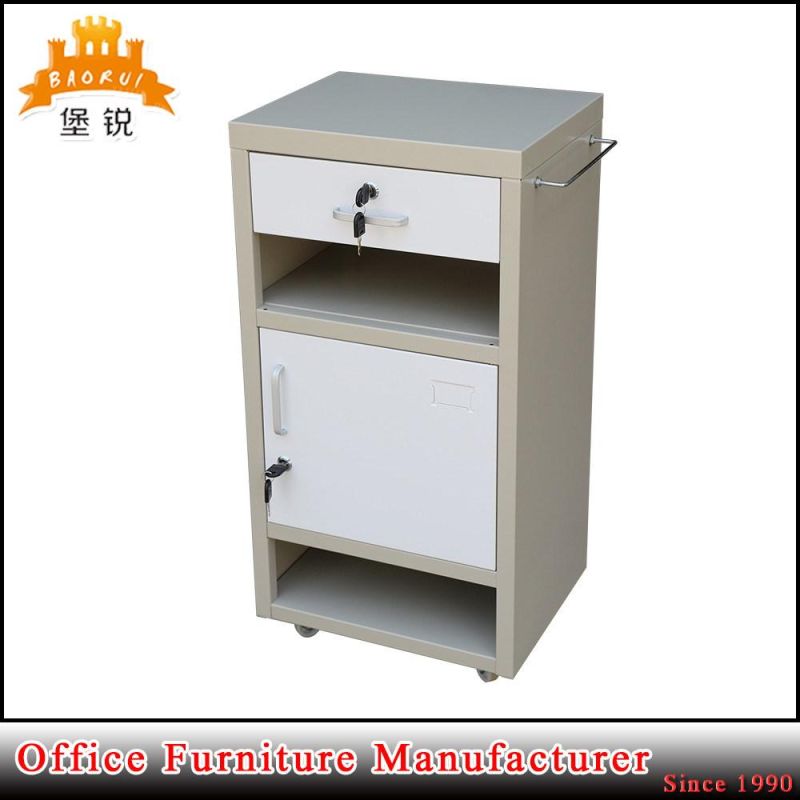 Hospital Furniture Metal Bedside Locker Steel Medical Storage Cabinet on Wheel