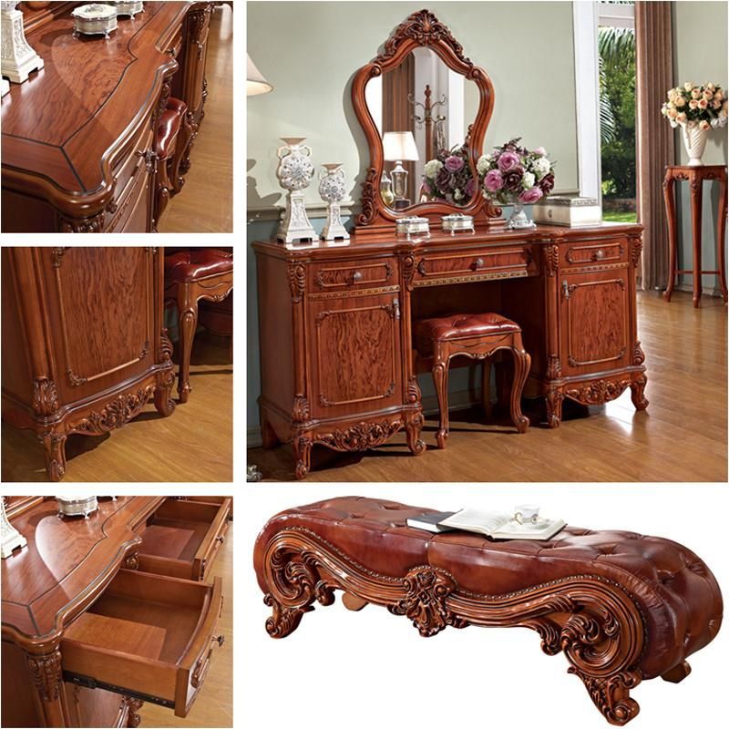 Wholesale Antique Bedroom Furniture Set with Wood Bed and Wardrobe