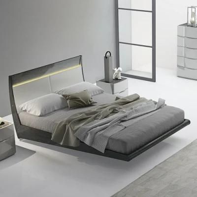 Nova Bedroom Furniture Modern Gray High Gloss Lacuqer King Size Bed