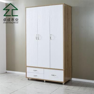 White Color High Quality Wood 3 Door 2 Drawer Wardrobe