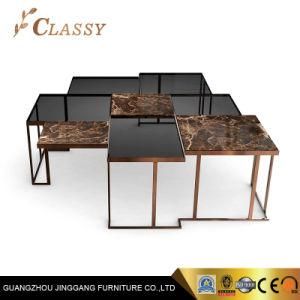 Modern Luxury Square Tempered Glass Marble Top Metal Gold Stainless Steel Coffee Table