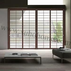 Solid Wood Veneer Finished Glass Hollow Sliding Door for Room Partition