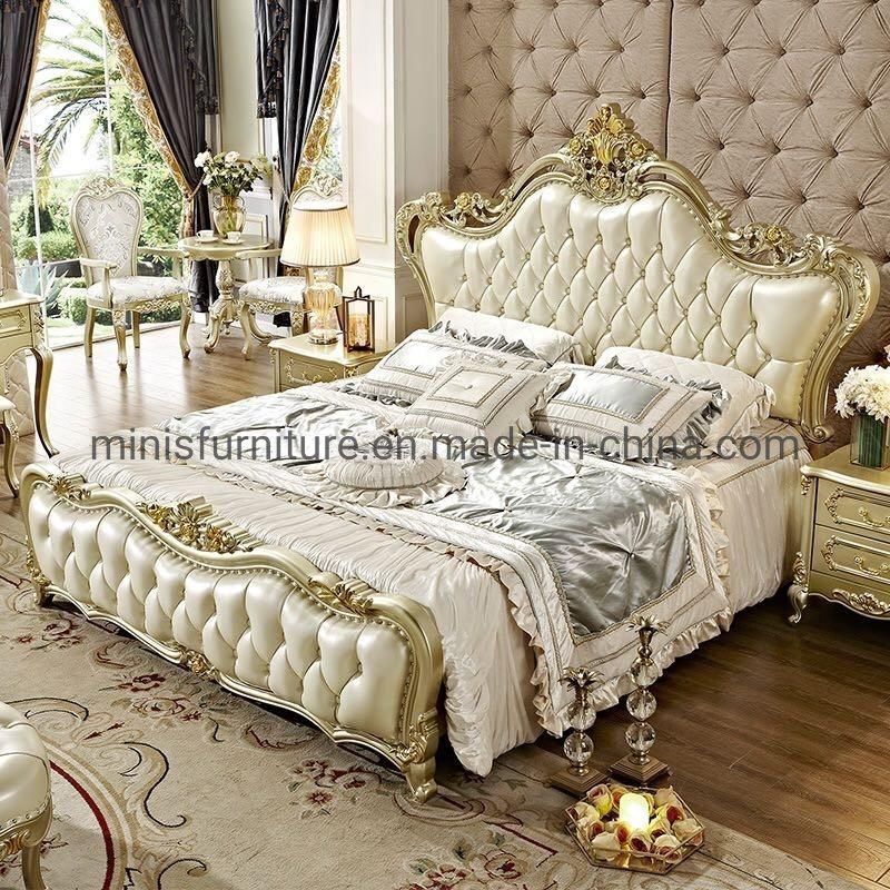 (MN-MB99) Luxury European Style Bedroom Adult Gold Wooden Bed