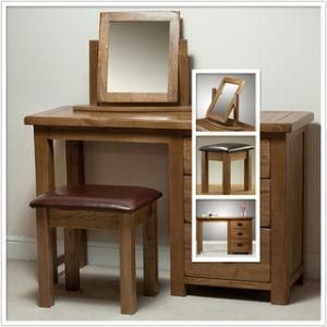 Solid Oak Dressing Table with Stool and Mirror, Wooden Bedroom Furniture