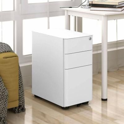 11.8 Width Under Table Mobile Three Drawer Storage File Cabinet Steel Hanging Filing Cabinet with Lock