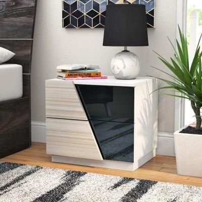 Nova Bedroom Side Table Modern Wooden Bedside Table Nightstand with Drawers and Mirrored Cover