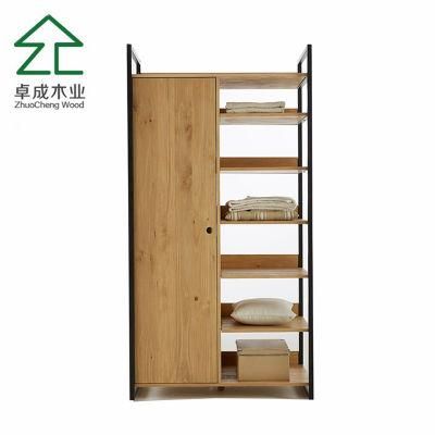 Teak Color Metal Frame Wooden Single Door Wardrobe