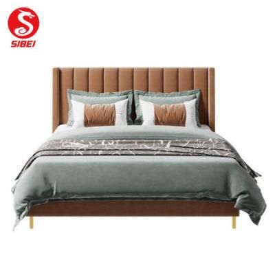 Factory Direct Sale Simple Modern Solid Wooden Leather King Size Bed
