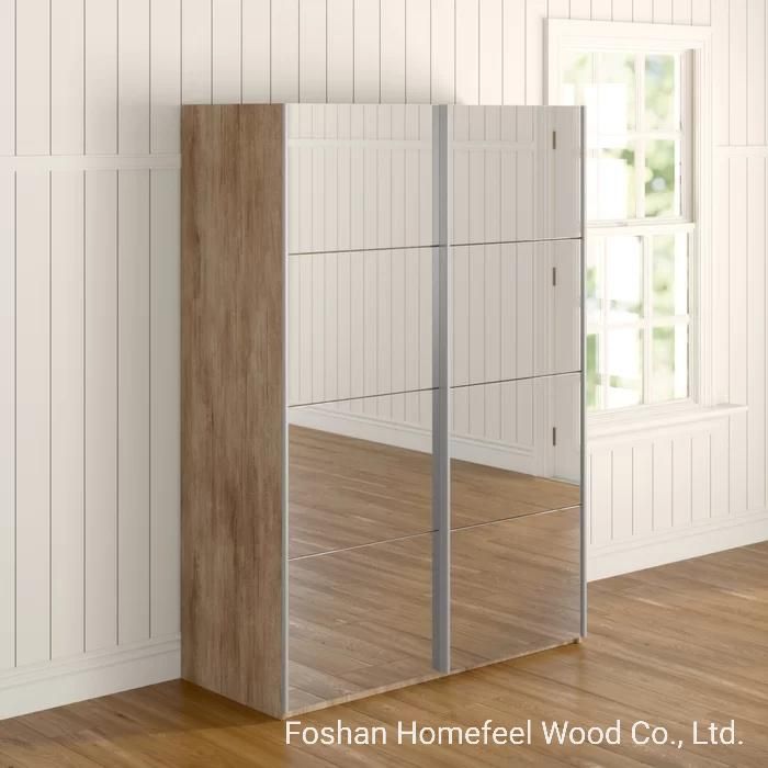 Knocked-Down Modern Design Wooden Bedroom Mirror Sliding Door Wardrobe Clothes Storage Cabinet (HF-WB10)