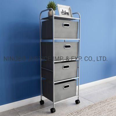 4 Drawer Rolling Storage Cart on Wheels, Portable Metal Storage Organizer with Fabric Bins (JGH0045)