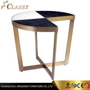 Modern Marble Side Table with Champagne Gold Steel Base