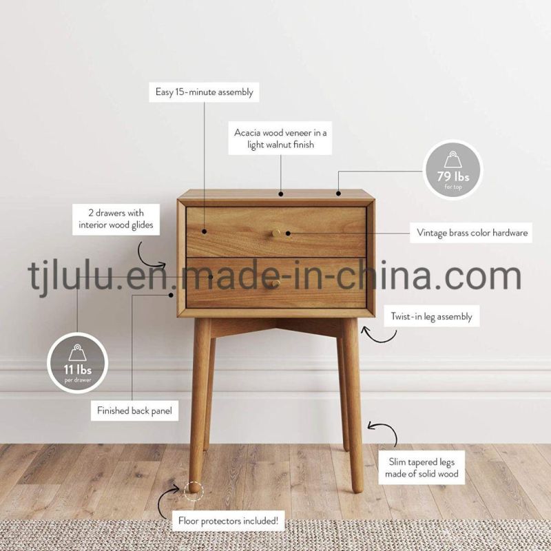 Home Furniture Luxury White Nightstand Cabinet Storage with Drawer Solid Wood Bedside Table Bedroom Set Wooden Furniture