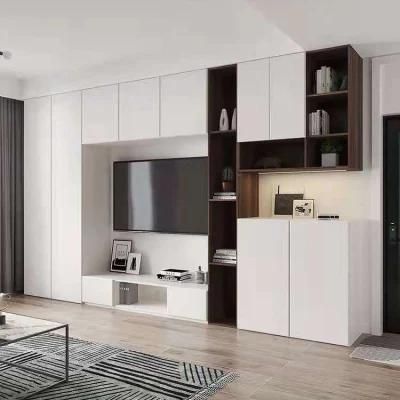 Modern Simple Design White Wardrobe with TV Cabinet