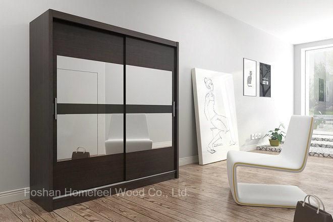 Popular Warm White Bedroom Mirror Sliding Door Wardrobe (HF-EY023)
