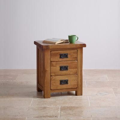 Rustic Vintage Oak Solid Wood 3 Drawers Bedside Nightstand