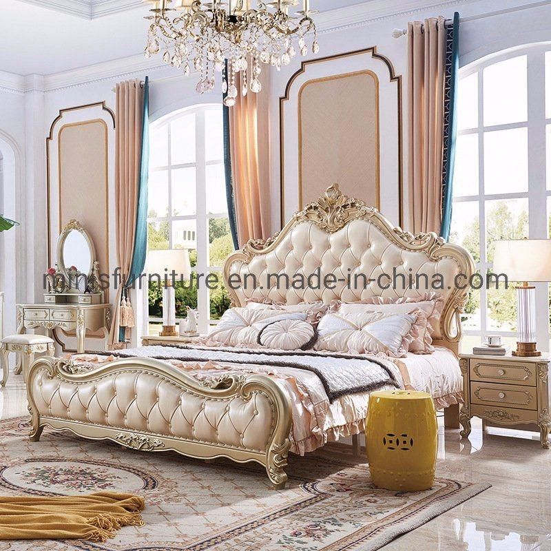 (MN-MB99) Luxury European Style Bedroom Adult Gold Wooden Bed