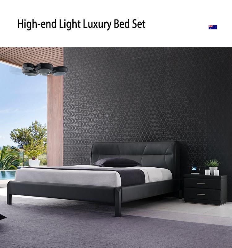 Modern Design Soft Bed Wall Bed Italian Import Leather Bed with Headboard Gc1710