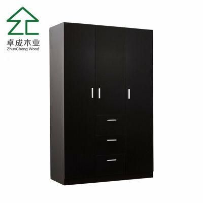 Black Color 3 Doors 3 Drawers Wardrobe with Hinge and Handle
