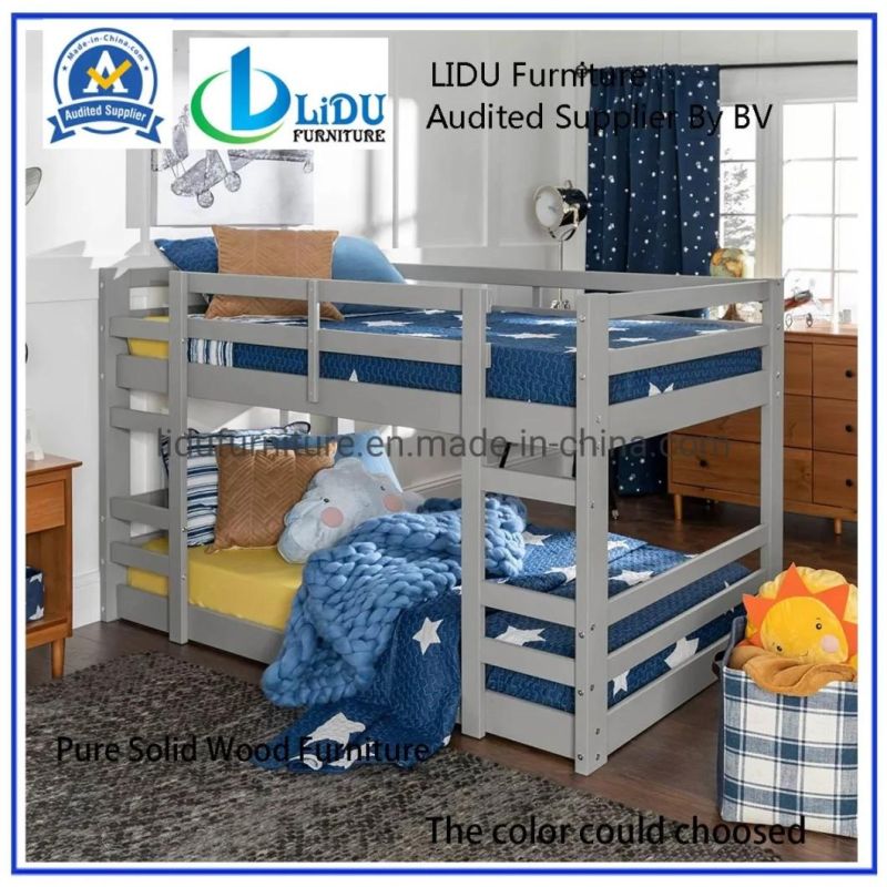 Solid Wood Twin Low Bunk Bed with Slide